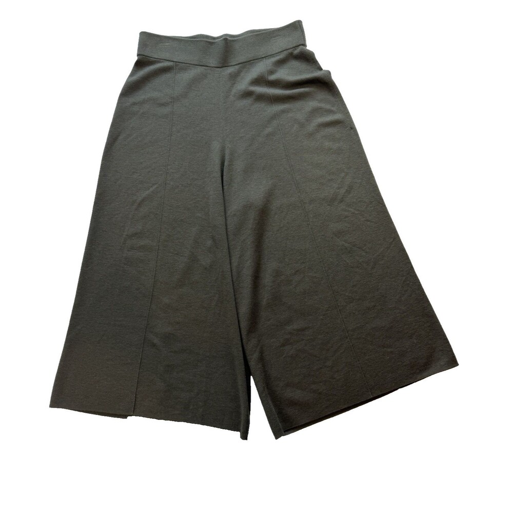 COS Women's Knit Wide Leg Culotte Pants Olive Green Pull On Cropped Sweater